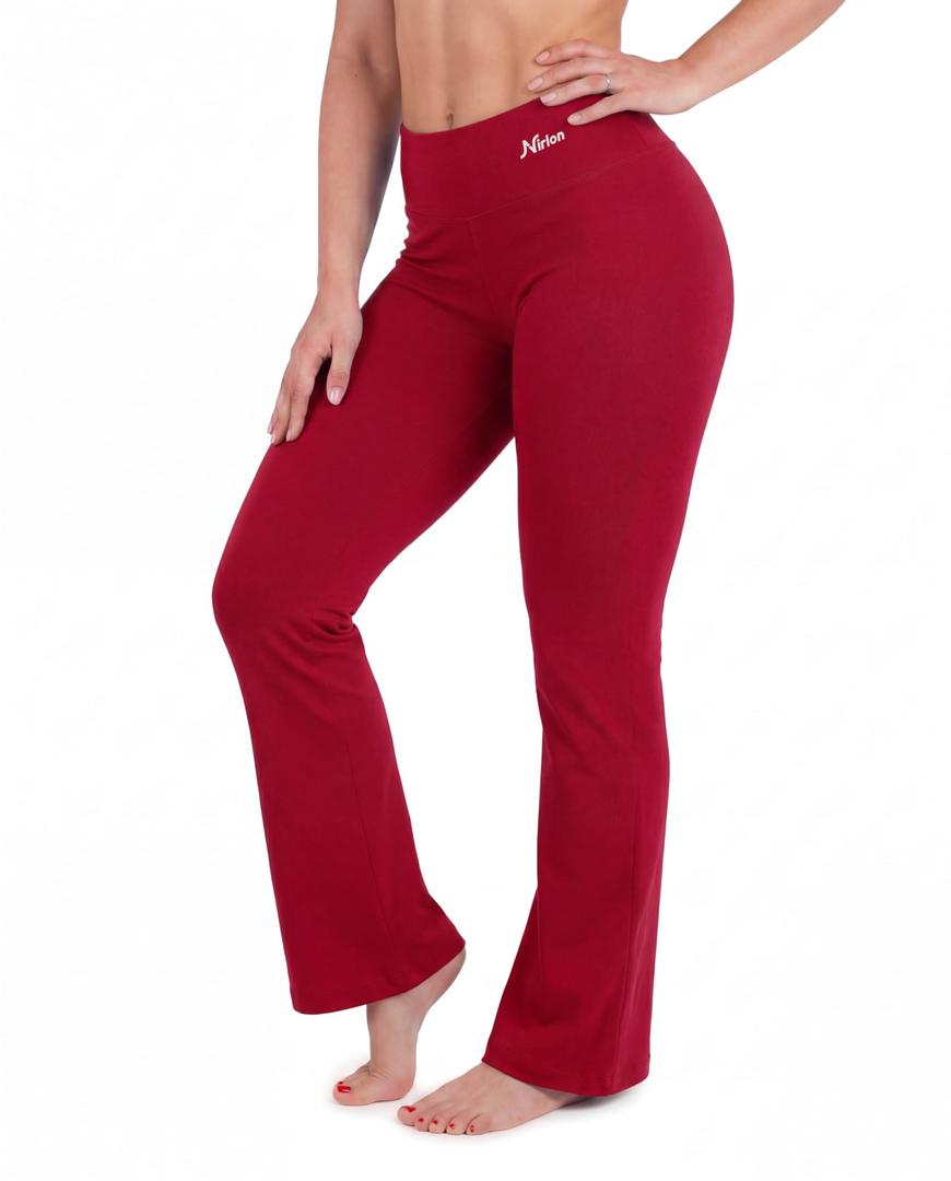 Nirlon High Waisted Bootcut Leggings for Women - NirLUX, 32"-Salsa-10 (Red)