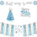 1/2 Birthday Snowflake Half Birthday Decorations - Snowflake It's My 1/2 Birth Banner Glitter Cake Topper Tassel High Chair Banner & Crown, Hat Halfway to One Boy Girl Party Supplies