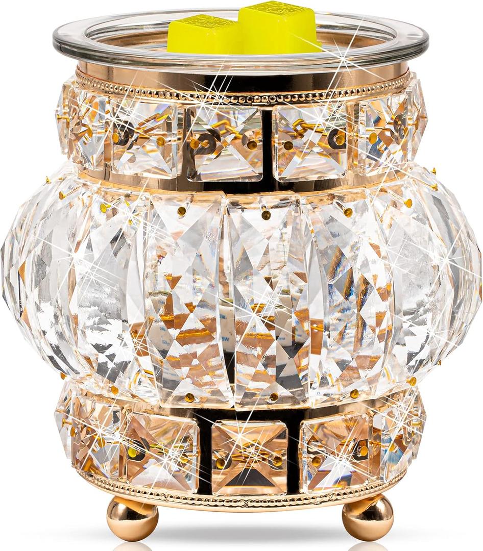 Wax Melt Warmer Wrought Iron Crystal Oil Burner for Home, Living Room, Bedroom, Kitchen, Office (Golden)
