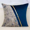 Alerfa 20 x 20 Inch Navy Blue Beige Gold Leather Patchwork Velvet & Polyester Cushion Case Luxury Modern Square Throw Pillow Cover Decorative Pillow for Couch Sofa Living Room Bedroom Car 50 x 50cm