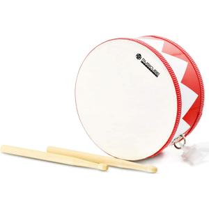 Kids Drum Set 8-Inch Wooden Drum Toys with an Adjustable Strap and 2 Drumsticks Educational Baby Musical Toys Drum Sensory Musical Instrument Toys for Toddler Boys & Girls Gift Packing