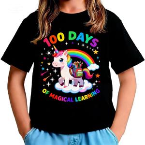 100 Days of School Shirt for Kids Boys Girls Funny 100th Day of School Toddler Graphic Short Sleeve T-Shirt 3-7T (Black)