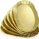 AVLA 6 Pack Plastic Serving Tray, Gold Serving Platter Set, Reusable Party Snack Serving Tray, Decorative Food Appetizer Platters for Dessert Table, Cupcake, Charcuterie, Cookies, 14" x 8.5"