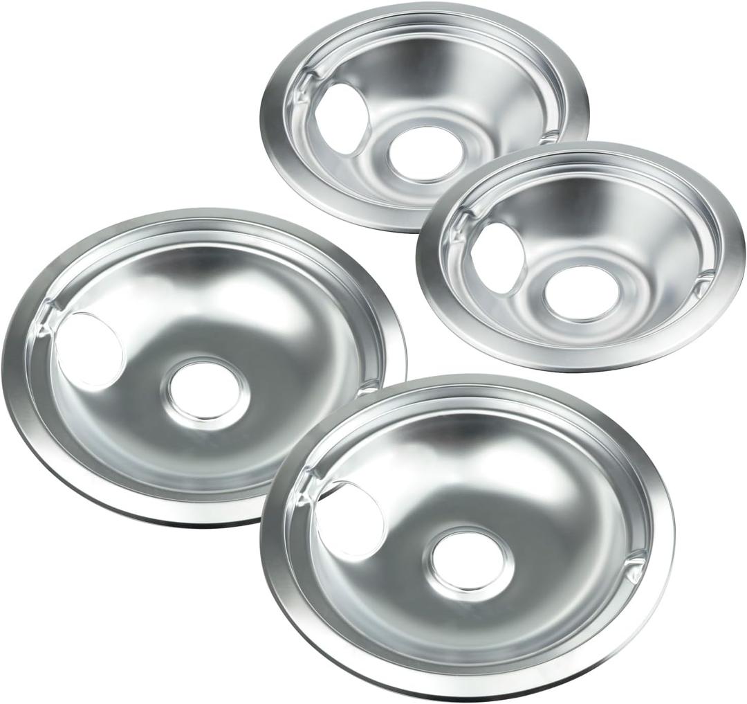 Chrome Range Drip Pans compatible with GE, Hotpoint and Kenmore Electric Stove - Replacement for WB31T10010, WB31T10011 (4 Pack, 2 Pcs 6" and 2 Pcs 8")