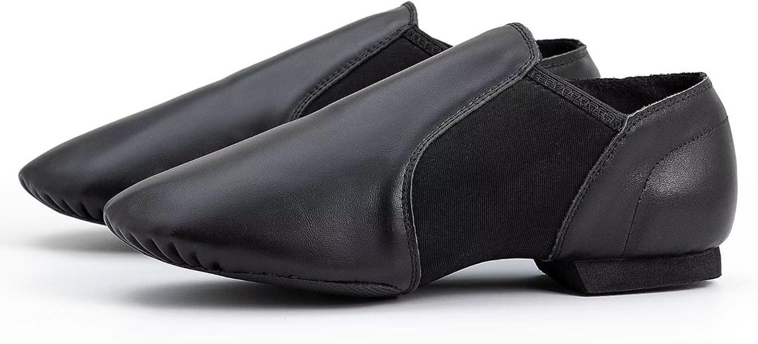 Dance Jazz Shoes Cowhide Leather Jazz Shoes for Women Men Adult (8.5, Black)