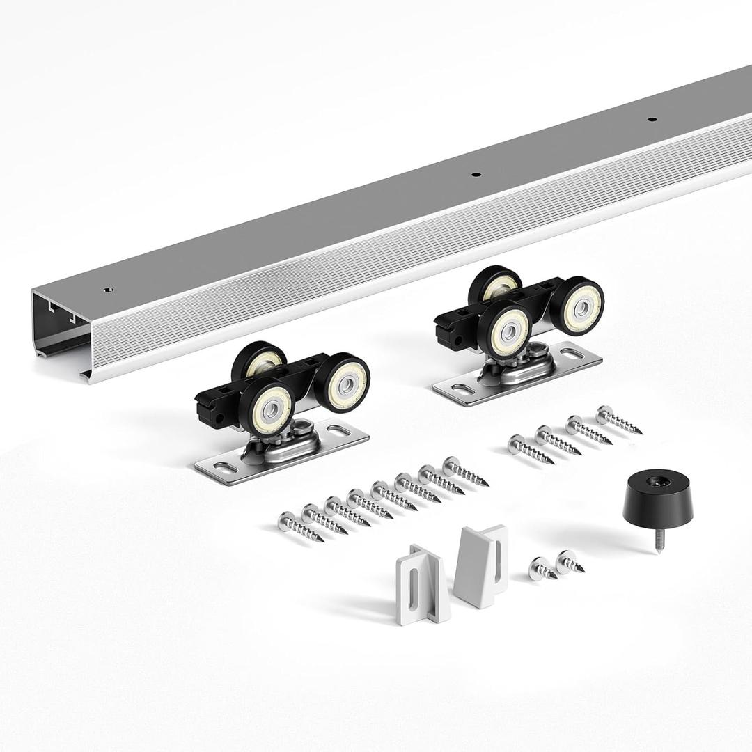 8FT Sliding Pocket Door Hardware Track Kit, Aluminum, Commercial Grade, Top Mount, Heavy Duty, Smoothly and Quite, Easy to Install, for 36"-48" Door (Door is not Included)