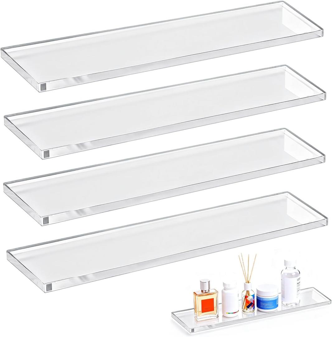 LILXIU 4 PCS 13.25 Inch Medicine Cabinet Shelves Acrylic Medicine Cabinet Shelf Replacement for Living Room Bathroom Kitchen Wall Mounted and Hanging Cabinets