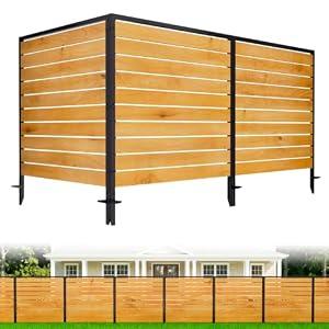 3 Panels No Dig Wood Privacy Screen, 42" H x 40" W Outdoor AC Fence