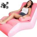 Inflatable Deck Chair with Air Pump, Foldable Lounge Chair for Bedroom and Living Room, Indoor Sofa Lounge with Handrails(Pink)