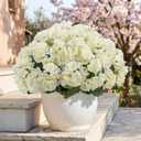 ATTGREAT Artificial Geraniums for Outdoors Faux Plants UV Resistant Flowers Outside Fake Silk Flowers Bulk Realistic Plastic Greenery for Home Porch Planter Patio Decor, 6 Bundles (White)
