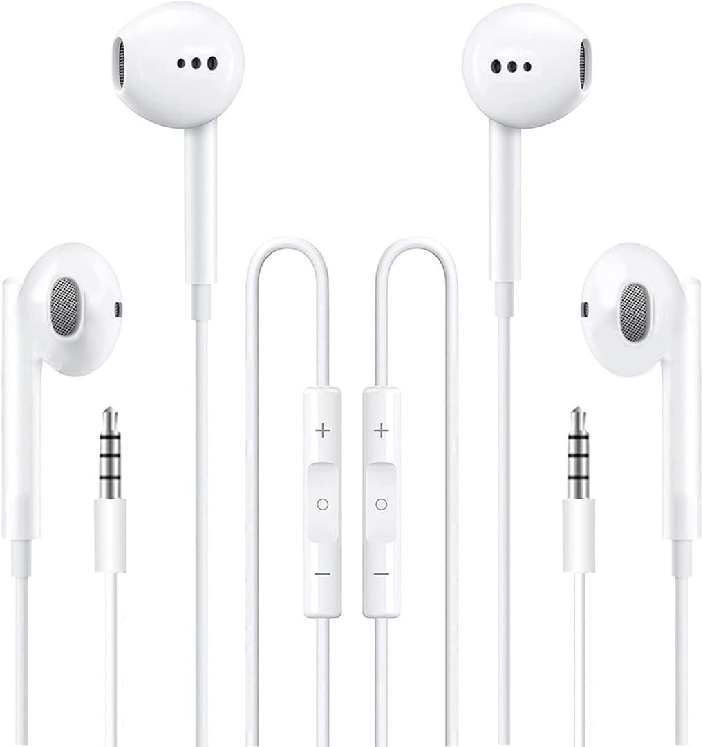 2 Packs Apple Wired Headphones Earbuds with Microphone, in-Ear Earphones Volume Control[Apple MFi Certified] Headphones Compatible with iPhone/ ipad/ Android/ Computer and Other 3.5mm Jack Devices