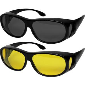 Success Eyewear Fit Over Sunglasses Polarized Lens Wear Over Prescription Eyeglasses 100% UV Protection for Men and Women (Set of Smoke and Night Lens)