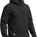 FREE SOLDIER Men's Outdoor Waterproof Soft Shell Hooded Military Tactical Rain Jacket (Black, L)
