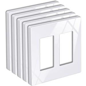 BESTTEN 5 Pack Screwless Decorator Wall Plate, 2 Gang Decorative Outlet Cover, USWP6 Gloss Snow White, H4.69 x W4.73, Faceplate Cover for Receptacle Outlet & Switch