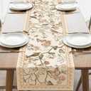 Vintage Floral Bird Dining Table Runner, Retro Peony Flower Plants Butterfly Pastoral Burlap Kitchen Decoration, Spring Summer Botanical Indoor Outdoor Home Decor Party Supply 13 x 72 Inches