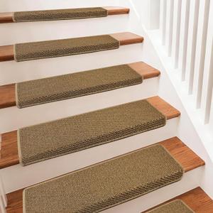 Bullnose Carpet Stair Treads, 14 Pack - 29.5"x9.5" Non-Slip for Wooden, Peel and Stick Stair Runner, Edging Stair Protectors, Pet Friendly, Washable, Camel