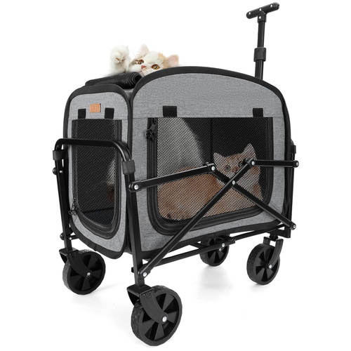 Lekereise Extra Large Pet Carrier with Wheels - Soft - Sided Foldable Rolling Cat Cerrier for 2 Small Cats or Medium Large Dog For Travel