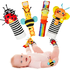 Infinno Baby Wrist Rattle Socks and Foot Finder Set, Perfect Baby Toys for 0-12 Months Newborn Boys and Girls As Infant Gifts, Garden Bug Series