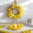 6 PCS 9'' Mini Spring Forsythia Wreath for Front Door Small Artificial Forsythia Farmhouse Kitchen Cabinet Wreaths with Burlap Ribbon Hanging Spring Summer Floral Wreaths for Porch Wall Window Decor