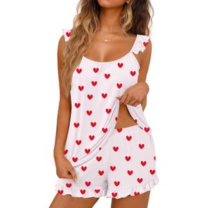 Ekouaer Pajama for Women Set 2 Piece Lightweight Summer Pajamas Soft Sexy Sleepwear Ruffle Cami and Shorts Bridal Pj, Large