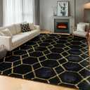 ONASAR 5x7 Area Rugs for Living Room Bedroom, Fluffy Black and Gold Faux Fur Rug, Geometric Boho Soft Plush Shaggy Floor Carpet Mat for Nursery Kids Girls Boys Teen Dorm Home Office Decor
