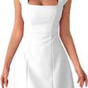 Women’s Square Neck Mini Dress Cap Sleeve A-Line Flare Cocktail Party Club Graduation Short Dresses, M
