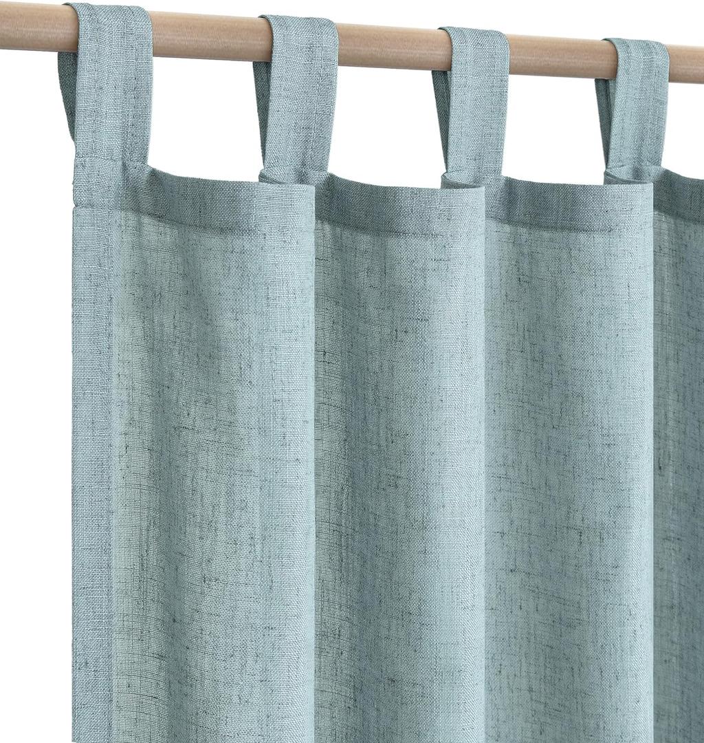 Sea Green Curtains 45 Inch Length for Kitchen Door 2 Panels Tab Top Soft Linen Blend Semi Sheer Coastal Beach Themed Short Summer Seafoam Curtains for Bathroom Small Windows 52x45 Long Teal Grey Aqua