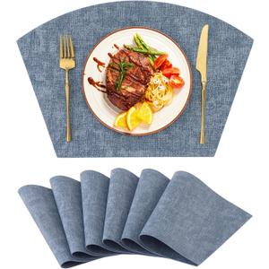 Homaxy Round Table Placemats Set of 6, Washable Wedge Shaped Faux Leather Table Mats, Wipeable Kitchen Dinner Place Mats for Indoor Outdoor, Blue