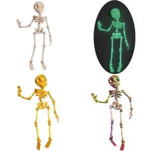 Poseable Skeleton Fridge Magnet, 3D Printed Vintage Magnetic Skeleton Figurine, Funny Skeleton Magnets with Movable Joints, Strong Magnetic Skeleton for Fridge, Halloween Kitchen Decor (4-Pack)