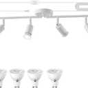 Dimmable Plug in Track Light White 4 Light Plug in Ceiling Lighting Fixture with 16.4' Long Cord,4 Way Ceiling Spotlight,Rotatable Wall Mount Light Head,LED dimmable Spot Bulbs Included