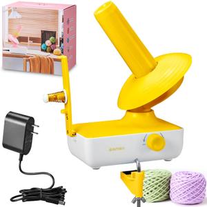 GAMKII Yarn Winder, Electric Yarn Ball Winder Stepless Speed, 10oz Capacity Automatic Winder for Crocheting Knitting, Adjustable Strong Spring Tension Yarn Cake Spinner Roller Swift (Yellow)