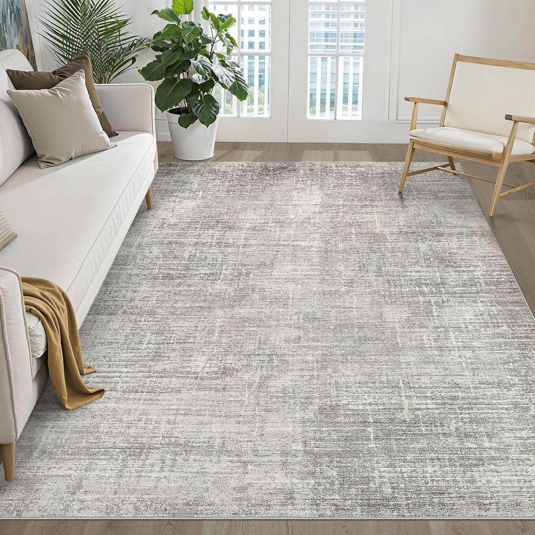 5x7 Area Rugs Living Room: Washable Large Neutral Rug Abstract Soft Modern Stain Resistant Indoor Floor Non-Slip Carpet for Bedroom Nursery Kids Office Playroom Dining Room Under Table- Brown Gray (Light Brown Grey)