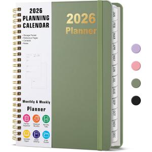 Timart 2026 Planner, Weekly and Monthly Planner, January 2026 - December 2026 Agenda Book, Hardcover 2026 Calendar Planner Book with Tabs, Inner Pocket For Women & Men, Perfect for Office School Home Supplies, A5 (6.3" x 8.5")-Green
