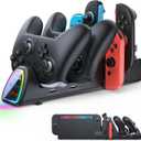 FASTSNAIL [Switch 1/2 Compatible] Controller Charging Dock for Nintendo Switch 2/1 for Joycon 2, 10 in 1 Fast Controller Charger Station Stand for Pro Controller 2/1 with 11 RGB Modes, LED Indicator (Black)