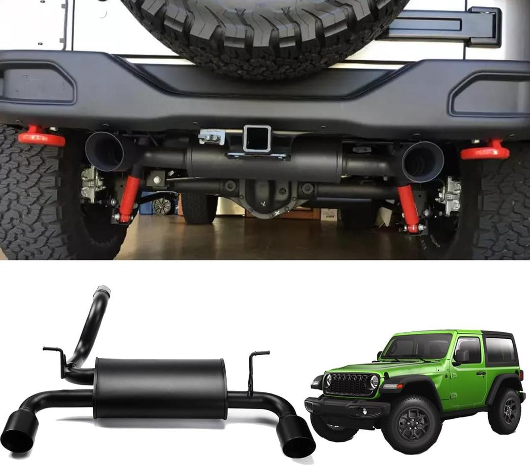 Matte Black Stainless Steel Rear Exhaust Muffler Dual Outlet CatBack Exhaust System Kit with Black Tips Compatible with 2018-2023 Jeep Wrangler JL 2/4DR JL01