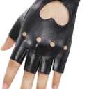 Black Fingerless Gloves PU Faux Leather Women's Driving Gloves Outdoor Sports Goth Cosplay Halloween Costume