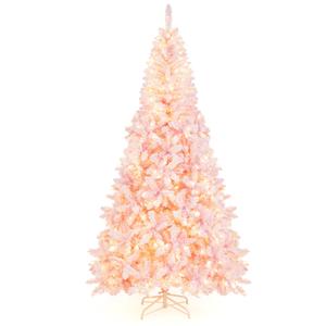 7.5FT Pre-Lit Snow Flocked Pink Christmas Tree 1100 Tips W/ 450 Lights & 8 Modes