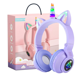 Unicorn Kids' Bluetooth Headphones,Foldable Wireless Headphones for Children with Cable and Microphone Earphones Volume Control,Unicorn-Inspired Gift Design for Birthday Gift & Christmas (purple)