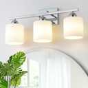 Stainless Steel Milk Glass Bathroom Vanity Light Over Mirror, 3 Light Silver Chrome Bathroom Light Fixtures with Frosted Glass, Modern Vanity Lighting Wall Mount