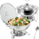 VEVOR Chafing Dish Buffet Set, 4 Qt 2 Pack, Stainless Steel Chafer,Round Catering Warmer Server with Vented Glass Lid Water Pan Stand Fuel Holder Hook Spoon, at Least 4 People Each (Silver)