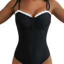 Herseas Womens Striped One Piece Swimsuits Tie Shoulder High Cut Tummy Control Bathing Suit 2026 Summer Beach Swimwear (XX-Large, Black)