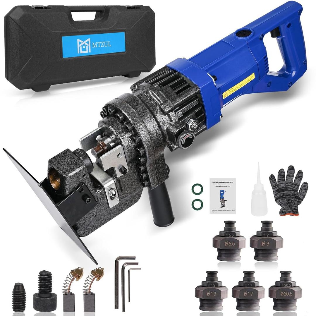1300W Electric Hydraulic Hole Puncher, Electric Hydraulic Hole Punch for Metal Fast 2-3 Sec, Portable Steel Hole Punch with Dies 1/4" 3/8" 1/2" 11/16" 4/5" for Angle Iron Steel Aluminum Copper Plate