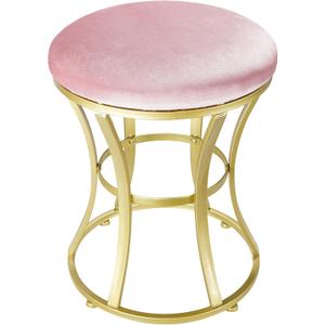 Velvet Round Vanity Stool,Pink Velvet Footrest Ottoman Foot Stool Seat with Golden Metal Legs,Makeup Chair for Bathroom Vanity,Bedroom,Living Room