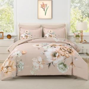 Floral Comforters Queen Size 7 Pieces Botanical Dusty Pink Flower Bed in a Bag Ulter Soft Microfiber Bedding Set, Lightweight Bed Comforter Set with Sheets for All Season (Dusty Pink, Queen)