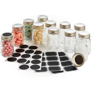 2.5oz Small Mason Jars with Stainless Steel Lids & Chalkboard Labels (12 Pack) Airtight Mini Mason Jars for Party Favors, Spices, Jam, Honey, Candy, Shot Glasses, Wedding, Gifts, Tiny Glass Bottles