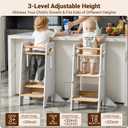 COSYLAND Toddler Standing Tower Adjustable Height (NO Wide Back Panel) - Super Stable Toddler Kitchen Stool Helper - 3 Levels Adjustable Wooden Kids Kitchen Stool (Natural & White)