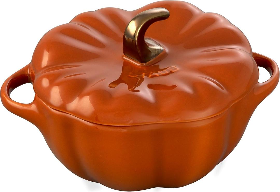 STAUB Ceramic 0.75-qt Petite Pumpkin, Oven & Stove Safe up to 572F, Pumpkin Dish, Baking Candy Burnt Orange