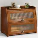 Wooden Bread Box for Kitchen Countertop, Dark Wood Bread Storage Container for Homemade Bread, 2 Tier Roll Top Breadbox Holder Keeper for Sourdough Loaf Storage (Walnut Brown)