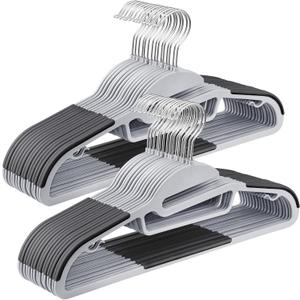 SONGMICS 30 Pack Coat Hangers, Heavy-Duty Plastic Suit Hangers, S-Shaped Opening, Space-Saving, 360º Swivel Hook, 16.3 Inches Wide, Light Gray and Dark Gray UCRP041G05