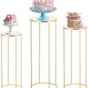 Bonastella Cylinder Stands for Party, 3PCS Cylinder Pedestal Stand, Cilindros Para Fiestas Cake Table Stand for Parties Metal Plant Stand Cylinder Tables for Parties Round Cylinder Stands for Party, Gold 